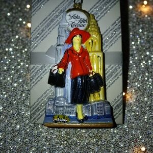 Vintage Glass  Authentic Saks Fifth Avenue Lady In Red Shopping Fashion Ornament